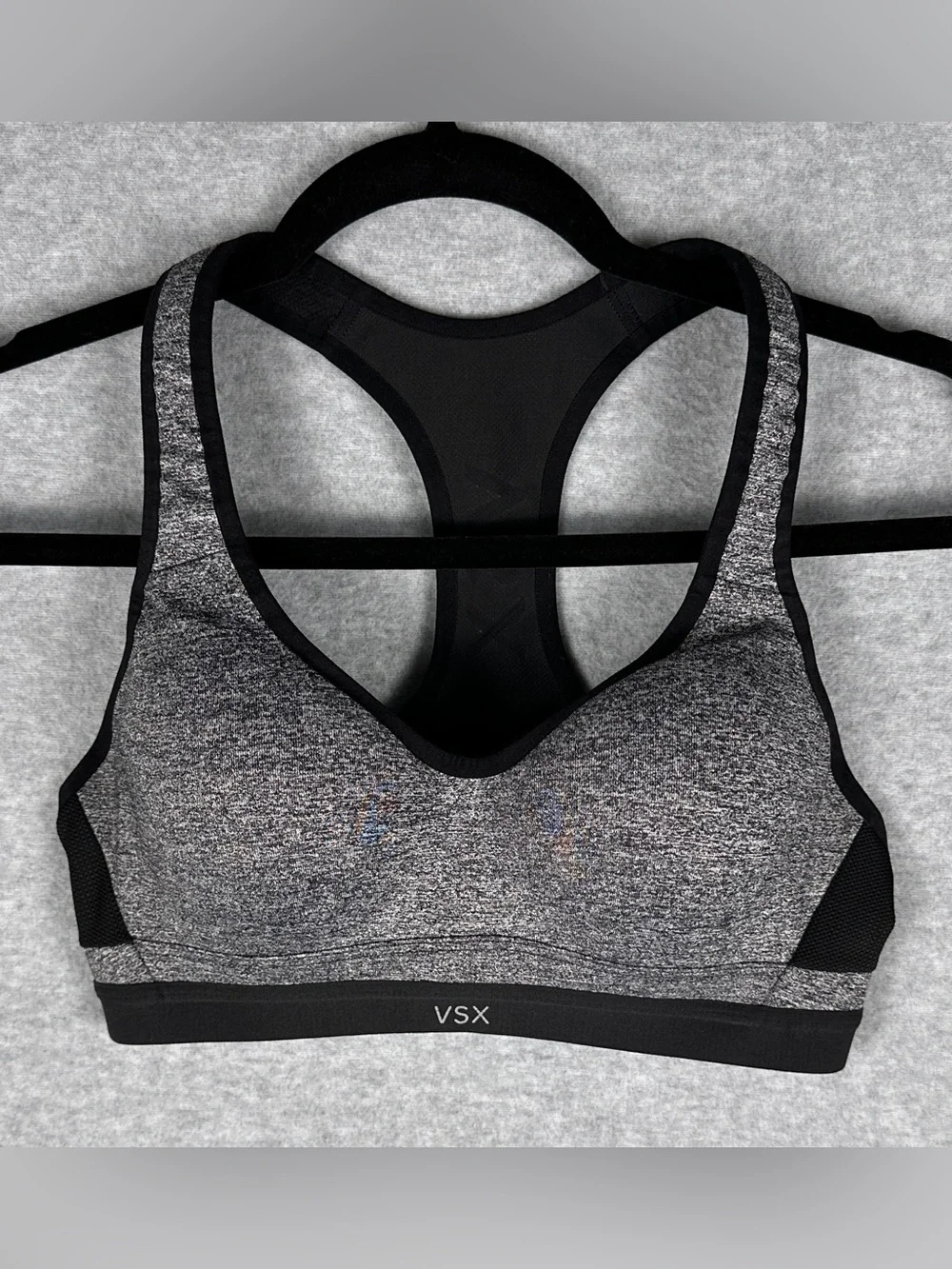 Victoria's Secret VSX Sport Sports Bra 34B Gray Black Racerback Padded